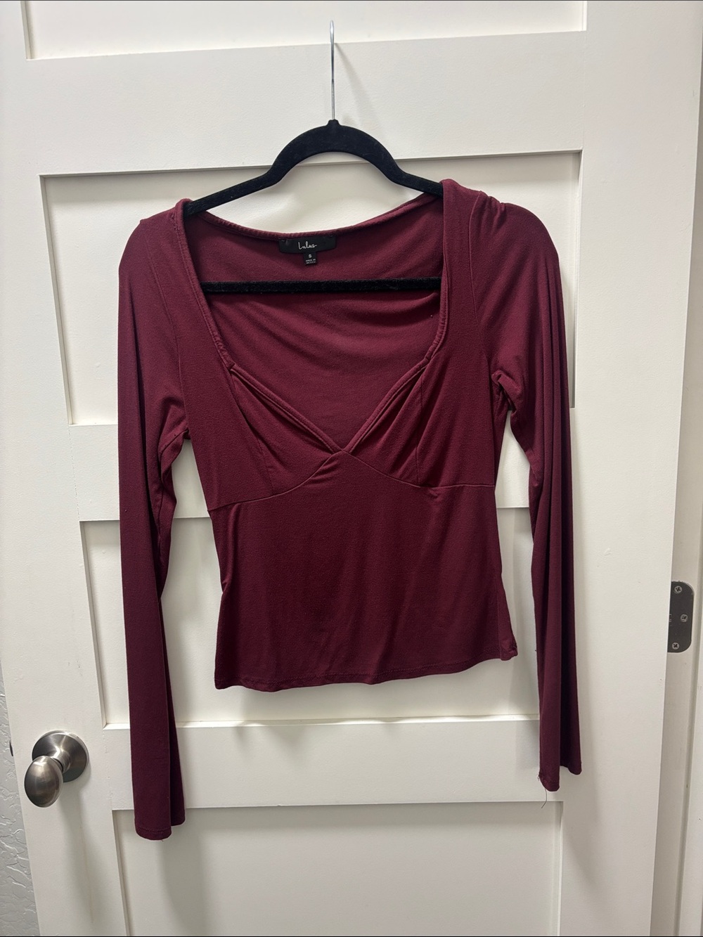 Lulu's Burgundy Long-Sleeve V-Neck Wrap Top